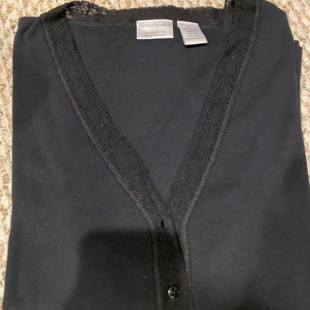 Sutton Studio Black Lace-Trimmed Cardigan